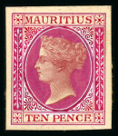 Stamp of Mauritius » 1860-72 De La Rue Issues (SG 46-72) 1863-72 10d. stamp-size composite essay with printed head and frame superbly hand painted