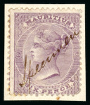 Stamp of Mauritius » 1860-72 De La Rue Issues (SG 46-72) 1863-72 3d, 6d, 9d, 1/- and 5/-, each with manuscript " Specimen"  and affixed to pieces