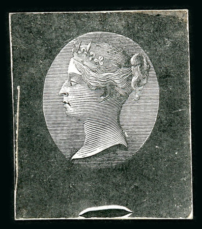 Stamp of Mauritius » 1860-72 De La Rue Issues (SG 46-72) 1860-63 Head with uncleared surround, stamp-size proof in black on glazed card
