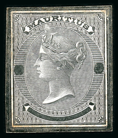 Stamp of Mauritius » 1860-72 De La Rue Issues (SG 46-72) 1860-63 De La Rue master proof for the 6d. and 1/- design with uncleared value tablets and surround