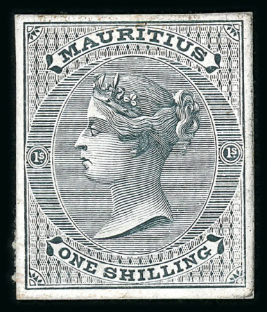 Stamp of Mauritius » 1860-72 De La Rue Issues (SG 46-72) 1860-63 1/- stamp-size proof in black on glazed card,