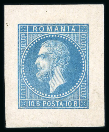 Stamp of Romania » 1872 Prince Carol I - Perforated 1872 'Paris' Issue Die Proof of 10 bani blue on Ch