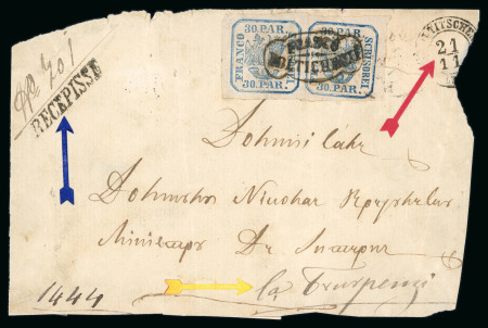 Stamp of Romania » United Principalities 1862-1864 1862-1864 30 Par blue (2) tied to large partial co