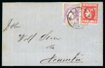 Stamp of Romania » 1868-70 Prince Carol I - New Currency 3 bani violet + 15 bani red on cover front, sent t