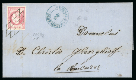 Stamp of Romania » 1868-70 Prince Carol I - New Currency Early Date cover: 18 bani pink, a nice example wi