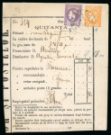 Stamp of Romania » 1868-70 Prince Carol I - New Currency 2 bani orange + 3 bani violet on postal receipt fo