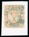 Stamp of Romania » 1858 (1st Nov.) - 1861 Moldavia - Handstruck at Jassy - Imperforate 80 parale brick-red on thin white paper, with clear impression and four margins, cancelled by MICHALENI MOLDOVA