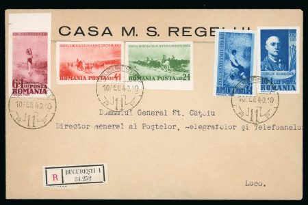 Stamp of Romania » Later Issues 1938 "Birth Centenary of Painter Nicolae Grigorescu" imperforate set on cover with the letterhead of the House of H.M. The King