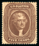 Stamp of United States » 1857-61 Issue 1857-61 5c dark brown unused, large part original