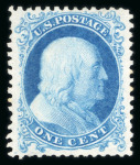 Stamp of United States » 1875 Reprints of the 1857-61 Issue   1875 Reprint 1c bright blue unused (without gum as issued)