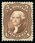 Stamp of United States » 1861-1866 issue 1861 5c brown mint with part (disturbed) original gum