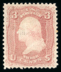 Stamp of United States » 1867 Grill Issue   1867 3c rose E. Grill with large part original gum