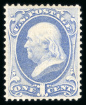 Stamp of United States » 1870-75 National Bank Note Co. and Continental Bank Note Co. Issues 1870 1c ultramarine H. Grill with part original gu