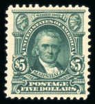 Stamp of United States » 1902-08 Issue 1902 Marshall $5 dark green with part original gum