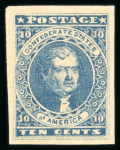 Stamp of United States » Confederate States » General Issues 1861 10c dark blue with large part original gum an
