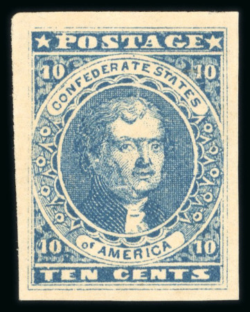 Stamp of United States » Confederate States » General Issues 1861 10c dark blue with large part original gum an