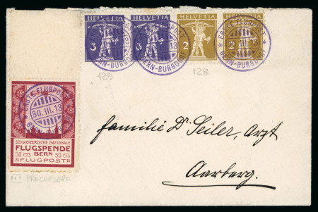 Stamp of Switzerland / Schweiz » Flugpost » Flugpostvorläufer 1913, Flugpostvorläufer Bern zusammen mit Tellknabe 2 Rp. im Paar und 3 Rp. im Paar, auf Brief von Bern nach Aarberg