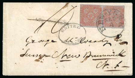 Stamp of Canada » New Brunswick CANADA USA 1856 new brunswick 3d pair used in USA New York