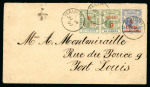 Stamp of Mauritius » 1883-91 Surcharges, Arms & Jubilee Issues (SG 112-35, 137) 1899 6c on 18c green and ultramarine with variety surcharge inverted on cover