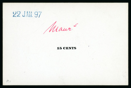 Stamp of Mauritius » 1900-05 Arms Issue (SG 138-155) 1900-05 Arms Issue 15c. die proof of the value tablet with manuscript "Maurs" in red ink above