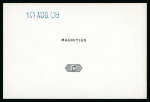 Stamp of Mauritius » Later Issues 1910 (Jan) issue 5c., 12c., 25c., 50c., 1R., 2R 50c., 5R and 10R. De La Rue die proofs of the name and duty plates in black on glazed cards