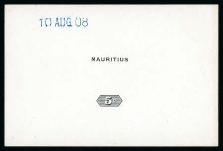 Stamp of Mauritius » Later Issues 1910 (Jan) issue 5c., 12c., 25c., 50c., 1R., 2R 50c., 5R and 10R. De La Rue die proofs of the name and duty plates in black on glazed cards