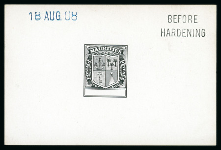 Stamp of Mauritius » Later Issues 1910 (Jan) issue Arms De La Rue master die proof with blank value tablet, in black on glazed card