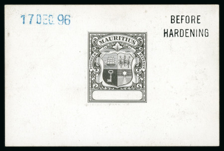 Stamp of Mauritius » 1900-05 Arms Issue (SG 138-155) 1896 (Dec) De La Rue master die proof with blank value tablet, in black on glazed card