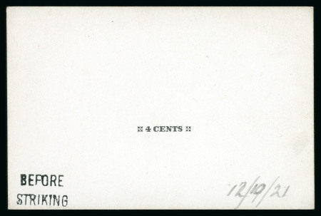 Stamp of Mauritius » Later Issues 1921 (Dec) 4c. De La Rue die proof of the value tablet in black on glazed card