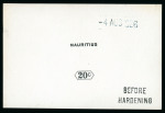 Stamp of Mauritius » Later Issues 1926 (Aug) two 20c. De La Rue proofs of the value tablet and name in black on glazed cards
