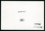 Stamp of Mauritius » Later Issues 1926 (Aug) two 15c. De La Rue die proofs of the value tablet and name in black on glazed cards