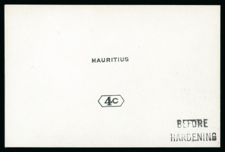 Stamp of Mauritius » Later Issues 1926 (Aug) two 4c. De La Rue proofs of the value tablet and name in black on glazed cards