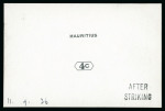 Stamp of Mauritius » Later Issues 1926 (Aug) two 4c. De La Rue proofs of the value tablet and name in black on glazed cards