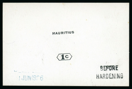 Stamp of Mauritius » Later Issues 1926 (Jun) two 1c. De La Rue proofs of the value tablet and name in black on glazed cards