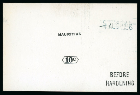 Stamp of Mauritius » Later Issues 1926 (Aug) 10c. De La Rue proof of the value tablet and name in black on glazed card