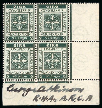 Stamp of Ireland » 1922-49 Dublin Government Printing Works Issues 1939 Eucharistic Congress 2d pearl-green, mint nh corner