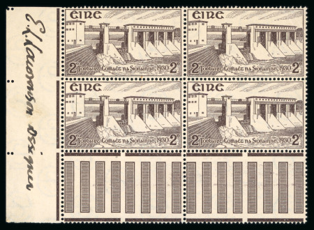 Stamp of Ireland » 1922-49 Dublin Government Printing Works Issues 1930 Shannon Scheme 2d agate, mint nh corner sheet