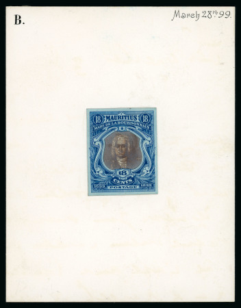 Stamp of Mauritius » 1899 Birth Bicentenary of la Bourdonnais (SG 136) 1899 (Dec.) Mahe de la Bourdonnais Bicentenary essays, 18c. composite stamp-size essay