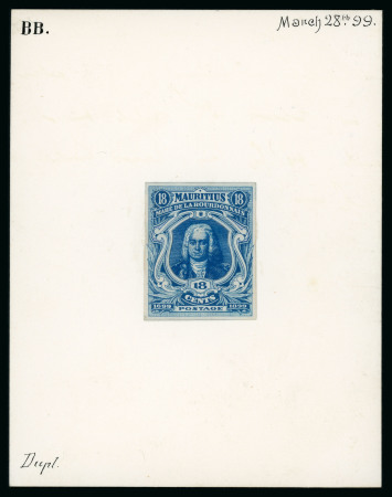 Stamp of Mauritius » 1899 Birth Bicentenary of la Bourdonnais (SG 136) 1899 (Dec.) Mahe de la Bourdonnais Bicentenary essays, 18c. composite stamp-size essay "BB"
