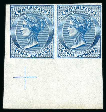 Stamp of Mauritius » 1860-72 De La Rue Issues (SG 46-72) 1860-63 2d. blue, a lower left corner pair of imprimaturs