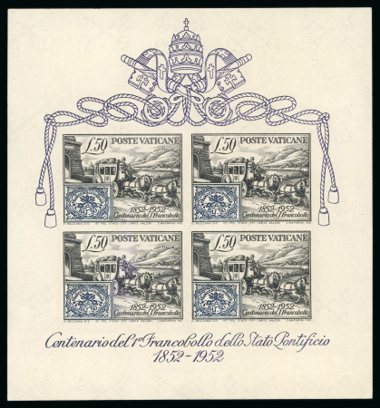 Stamp of Italy » Vatican State 1952 "100 Years of Pontifical Stamps" 50L miniature sheet imperf.