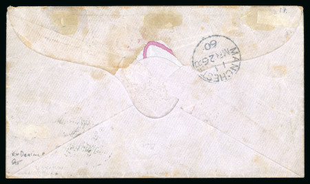 1860 (Mar 17) Small envelope to Manchester bearing red "PAID / AT / CAIRO" single crowned circle