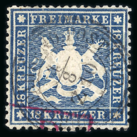 Stamp of German States » Wurttemberg 1859, Michel n° 20y used signed Thoma,