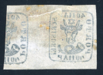 Stamp of Romania » 1858 (1st Nov.) - 1861 Moldavia - Handstruck at Jassy - Imperforate 40 parale blue on bluish paper in single and a half showing red "FRANCO / BERLAD" in ribbon
