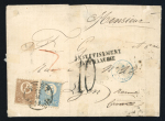 Stamp of Hungary 1871 (Nov 22) wrapper from Pest to France with 1871 Litho 10k pale blue and 15k yellow-brown, underpaid