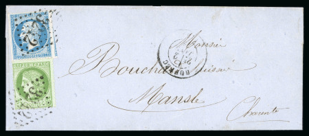 Stamp of France » Lettres Classiques 1875, Affranchissement mixte à 25c Napoléon Y&T n°14 + Cérès n°53