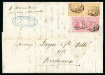 Stamp of Mauritius » 1860-72 De La Rue Issues (SG 46-72) 1863-72 4d. rose pair and 1/- yellow vertical pair, on 1867 (18 July) double rate entire to Bordeaux