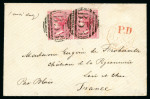 Stamp of Mauritius » 1860-72 De La Rue Issues (SG 46-72) 1863-72 4d. rose pair, on 1871 (4 May) envelope to France, neatly tied by "B53" obliterator