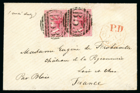 Stamp of Mauritius » 1860-72 De La Rue Issues (SG 46-72) 1863-72 4d. rose pair, on 1871 (4 May) envelope to France, neatly tied by "B53" obliterator