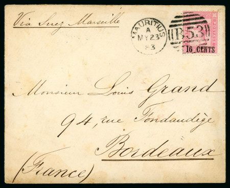 Stamp of Mauritius » 1883-91 Surcharges, Arms & Jubilee Issues (SG 112-35, 137) 1883 (21 Apr.) envelope to Naples, marked "Per French